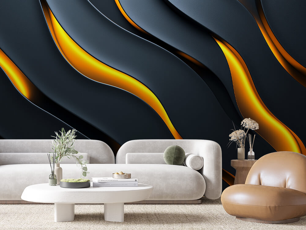 SCULPTED 0032 – Diagonal Navy Amber Glow Wall Mural