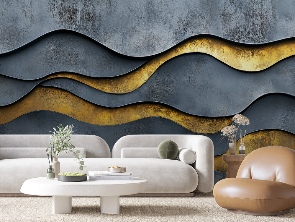 SCULPTED 0034 – Weathered Brass Wave Panel Wall Mural