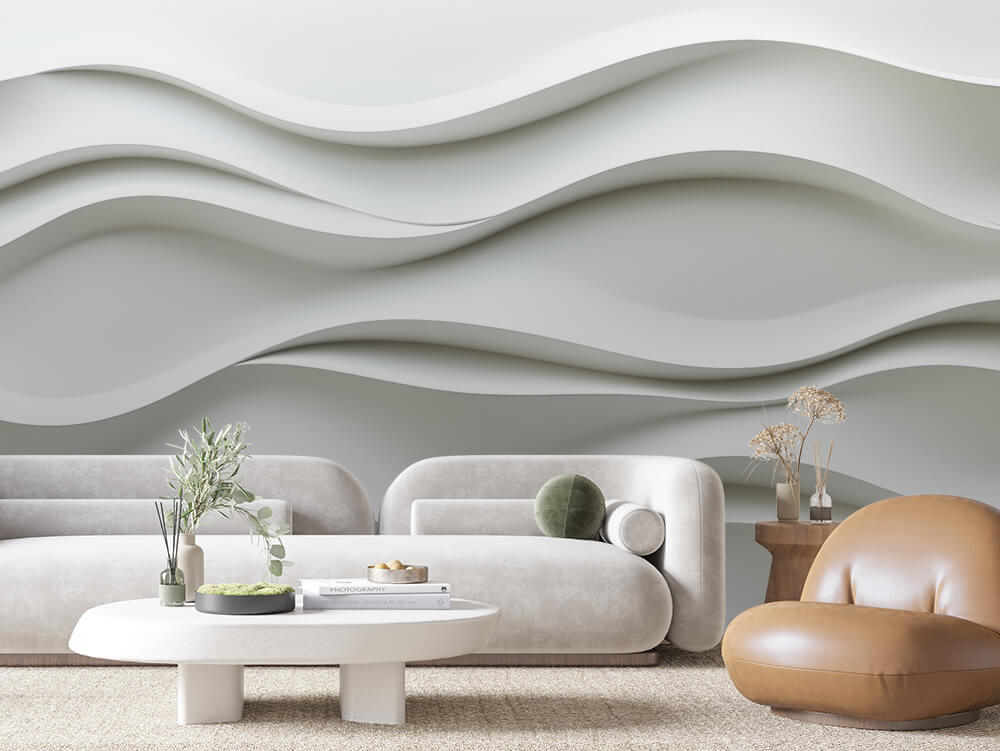 SCULPTED 0039 – Soft Grey Wave Panel Wall Mural