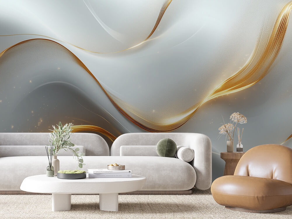 SCULPTED 0042 – Silver Satin Gold Thread Wall Mural