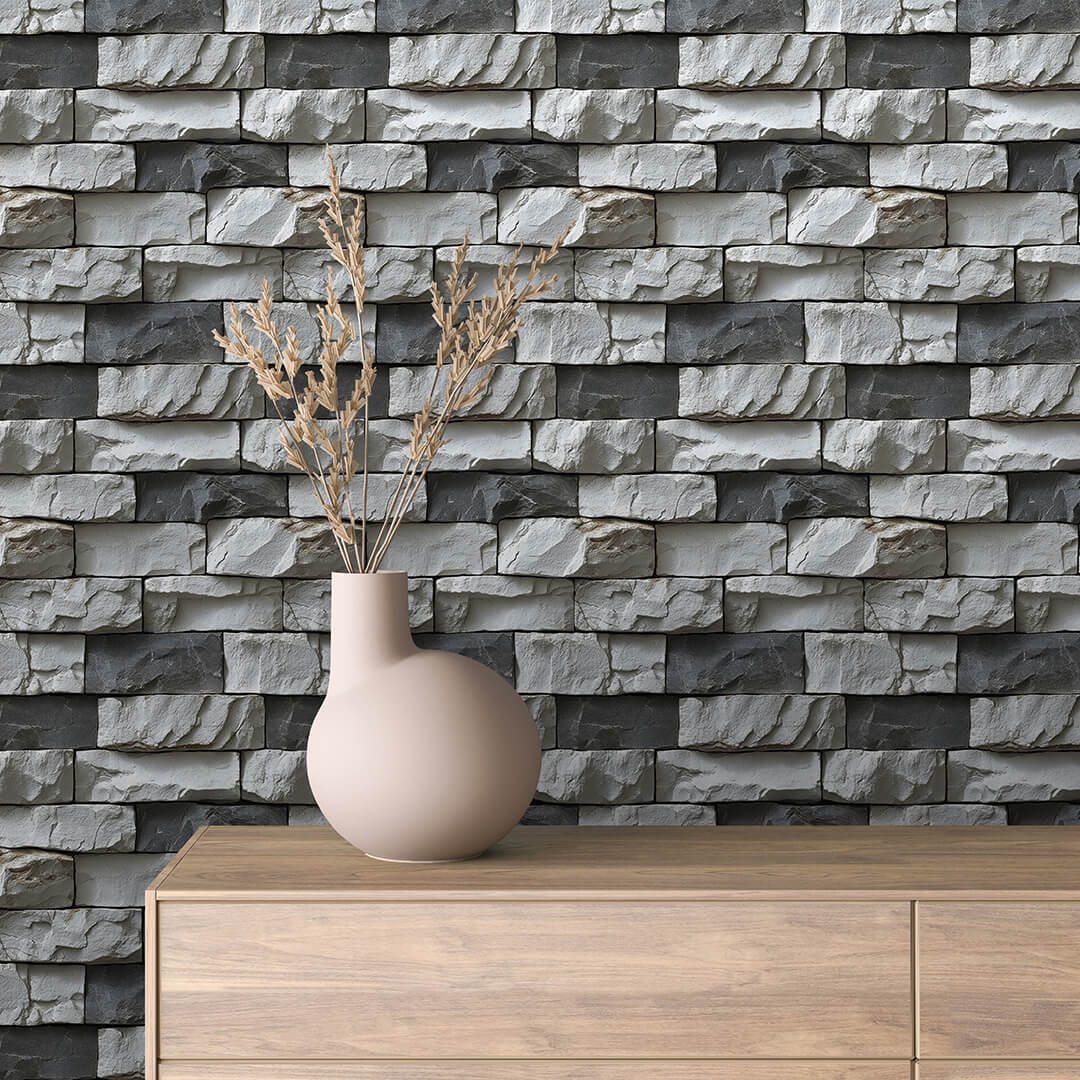 Gray White Split-Face Stone Wallpaper mockup