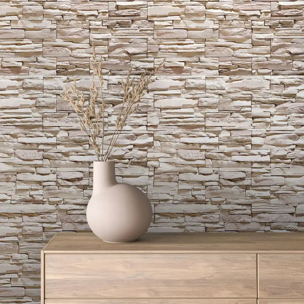 Sandstone Cream Stacked Ledge Stone Peel & Stick Wallpaper – Stone 0002