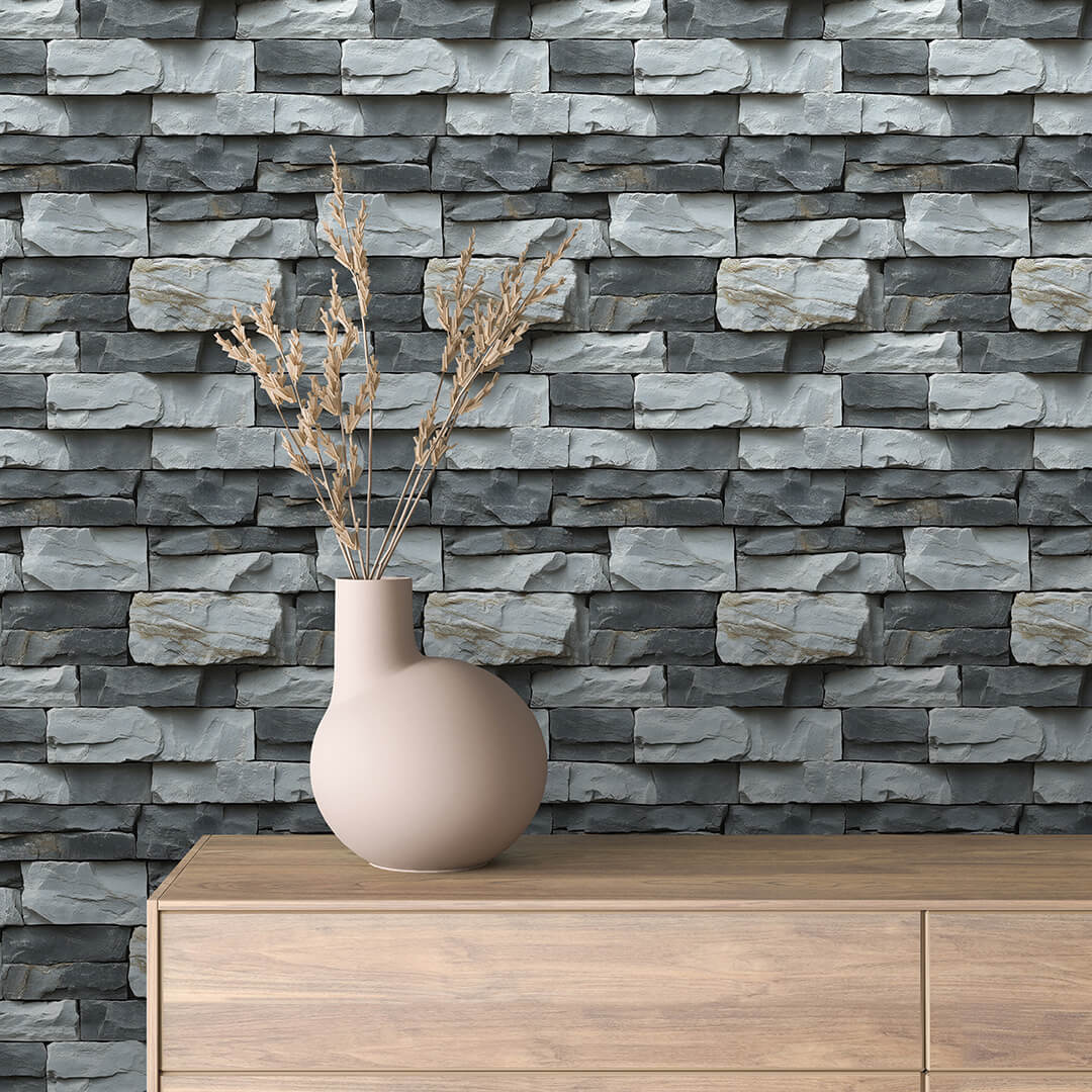 Gray Blue Stacked Stone Wallpaper mockup