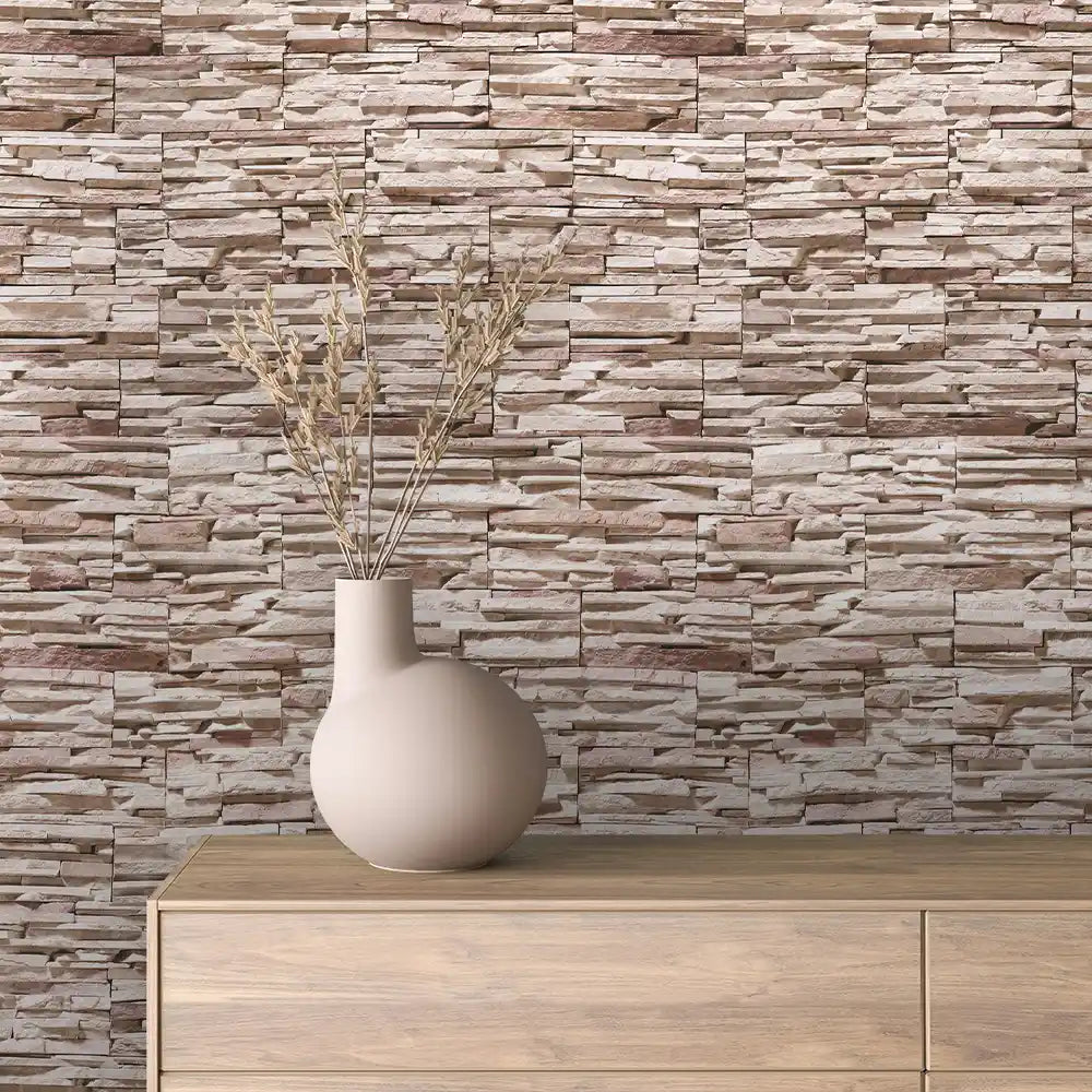 Rose Quartz Stacked Ledge Stone Peel & Stick Wallpaper – Stone 0005