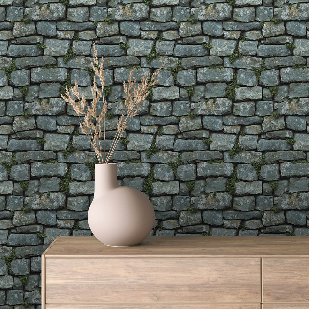 Weathered Mossy Fieldstone Wallpaper mockup