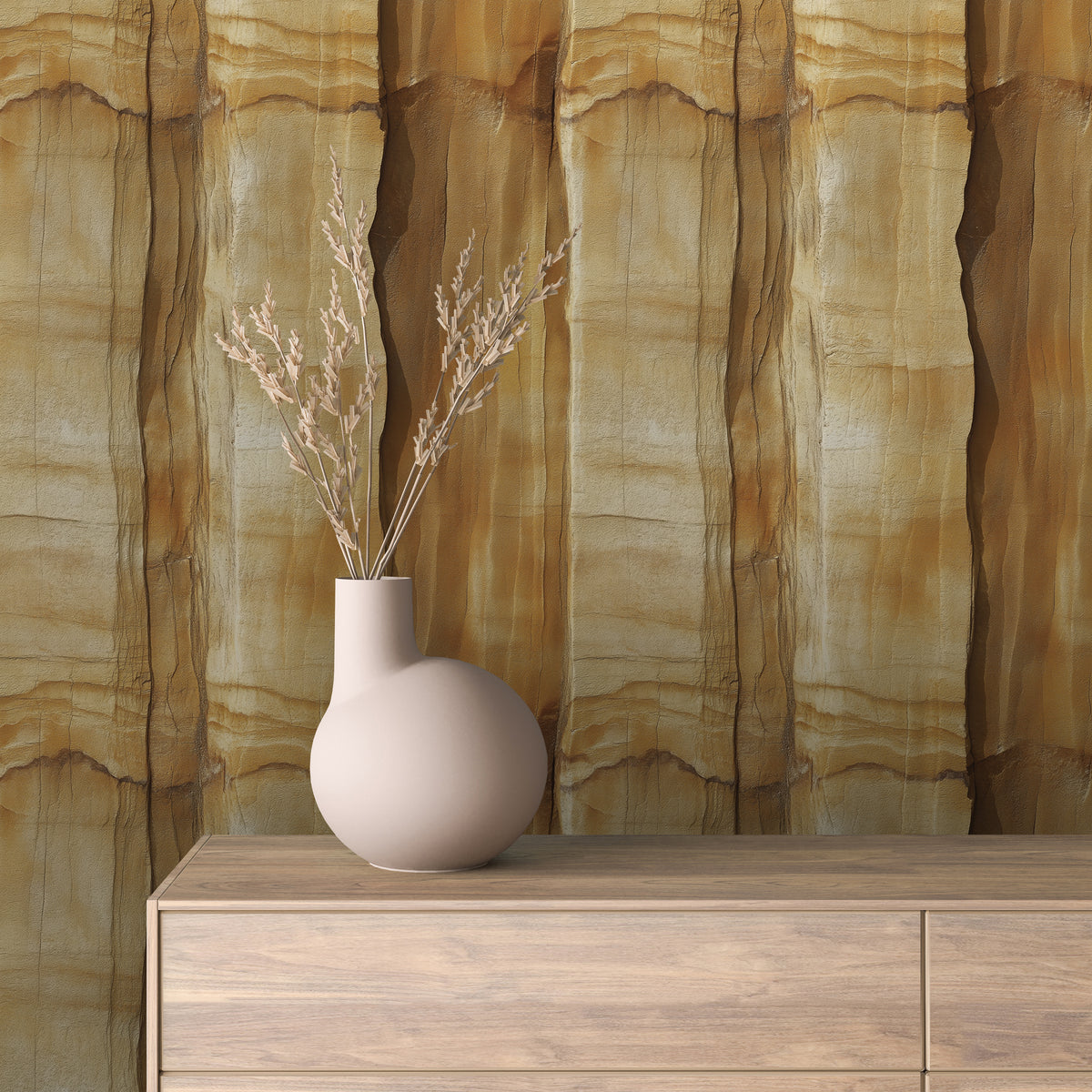 Golden Sandstone Vertical Grain Wallpaper mockup