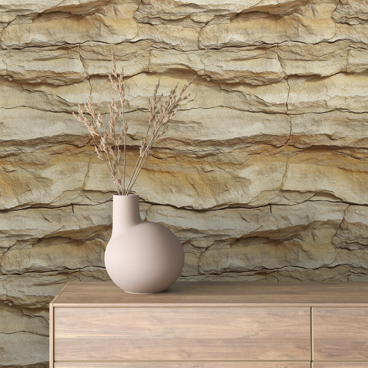 Cream Tan Layered Rock Wallpaper mockup