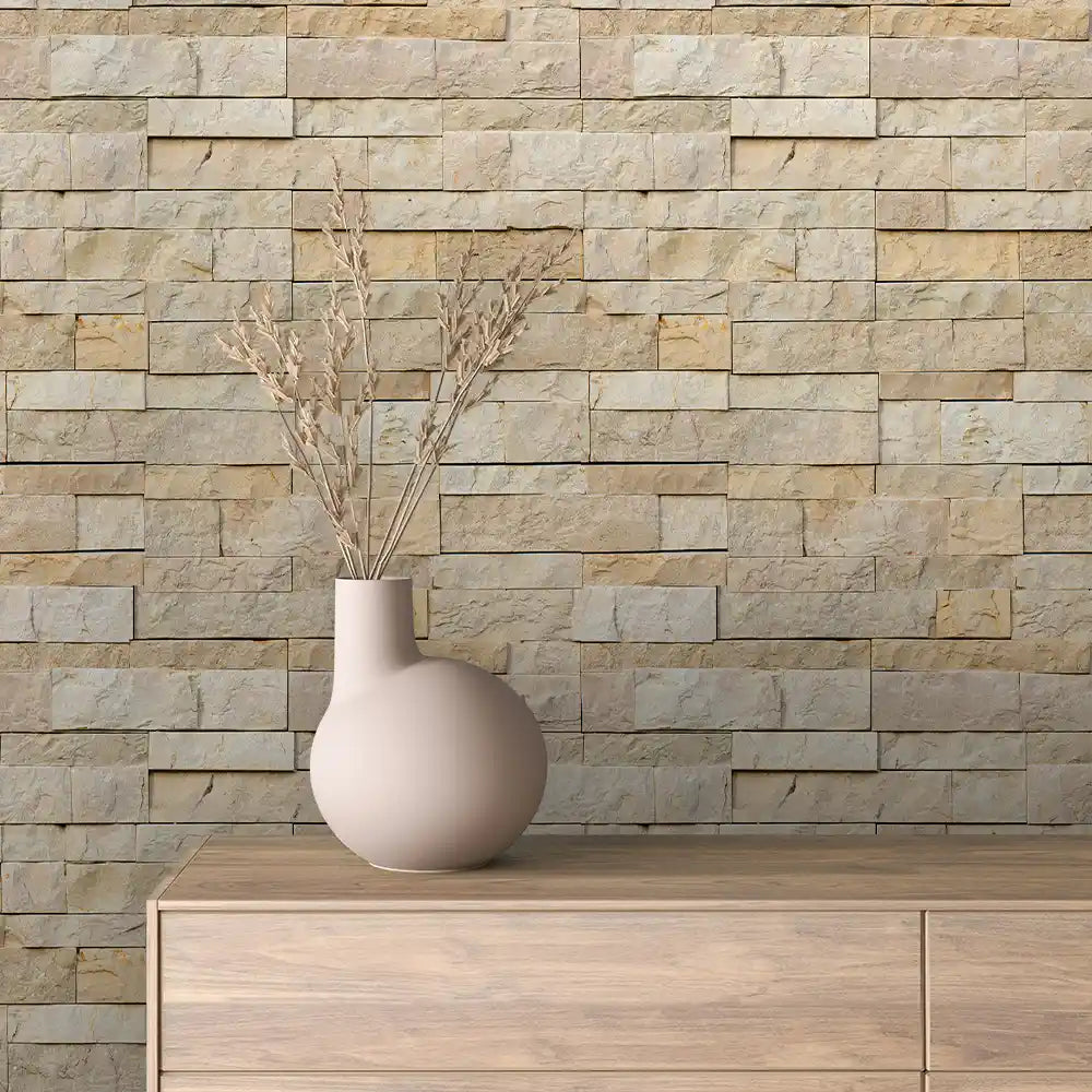Limestone Split Face Block Stone Peel & Stick Wallpaper – Stone 0013