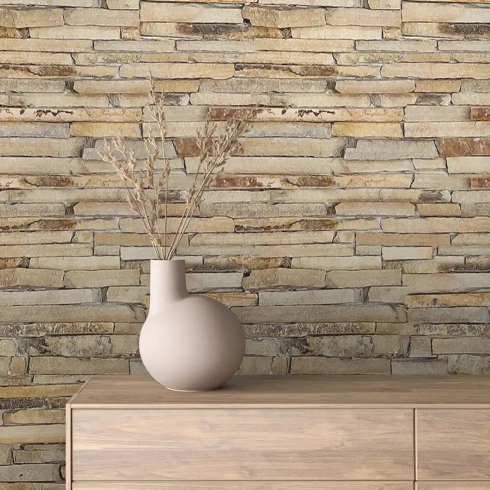 Golden Shale Horizontal Ledge Stone Peel & Stick Wallpaper – Stone 0014