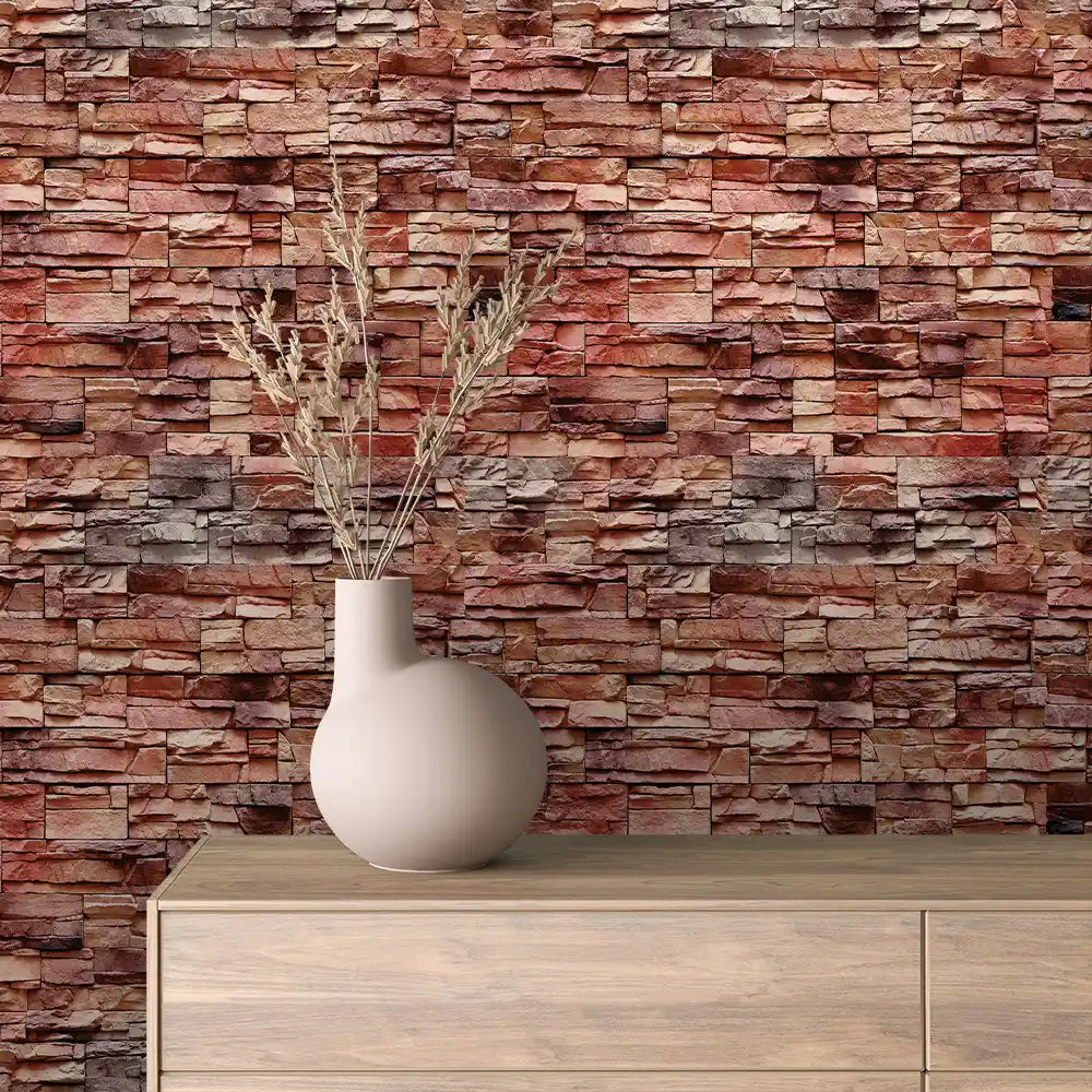 Red Rock Stacked Ledge Stone Peel & Stick Wallpaper – Stone 0016