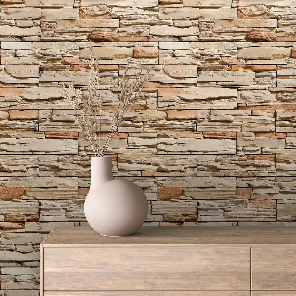 Apricot Cream Stacked Ledge Stone Peel & Stick Wallpaper – Stone 0018