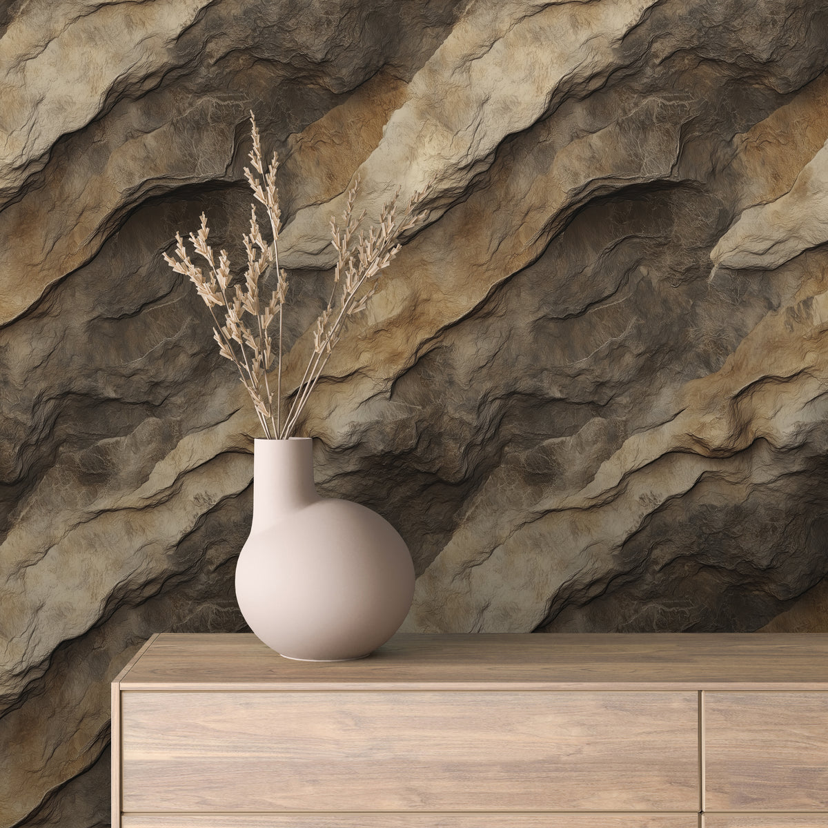 Diagonal Fissured Rock Face Wallpaper mockup