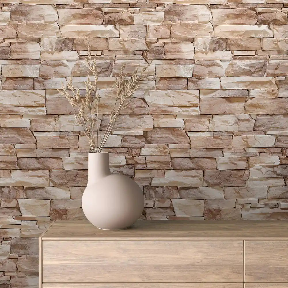 Blush Sandstone Stacked Ledge Stone Peel & Stick Wallpaper – Stone 0020