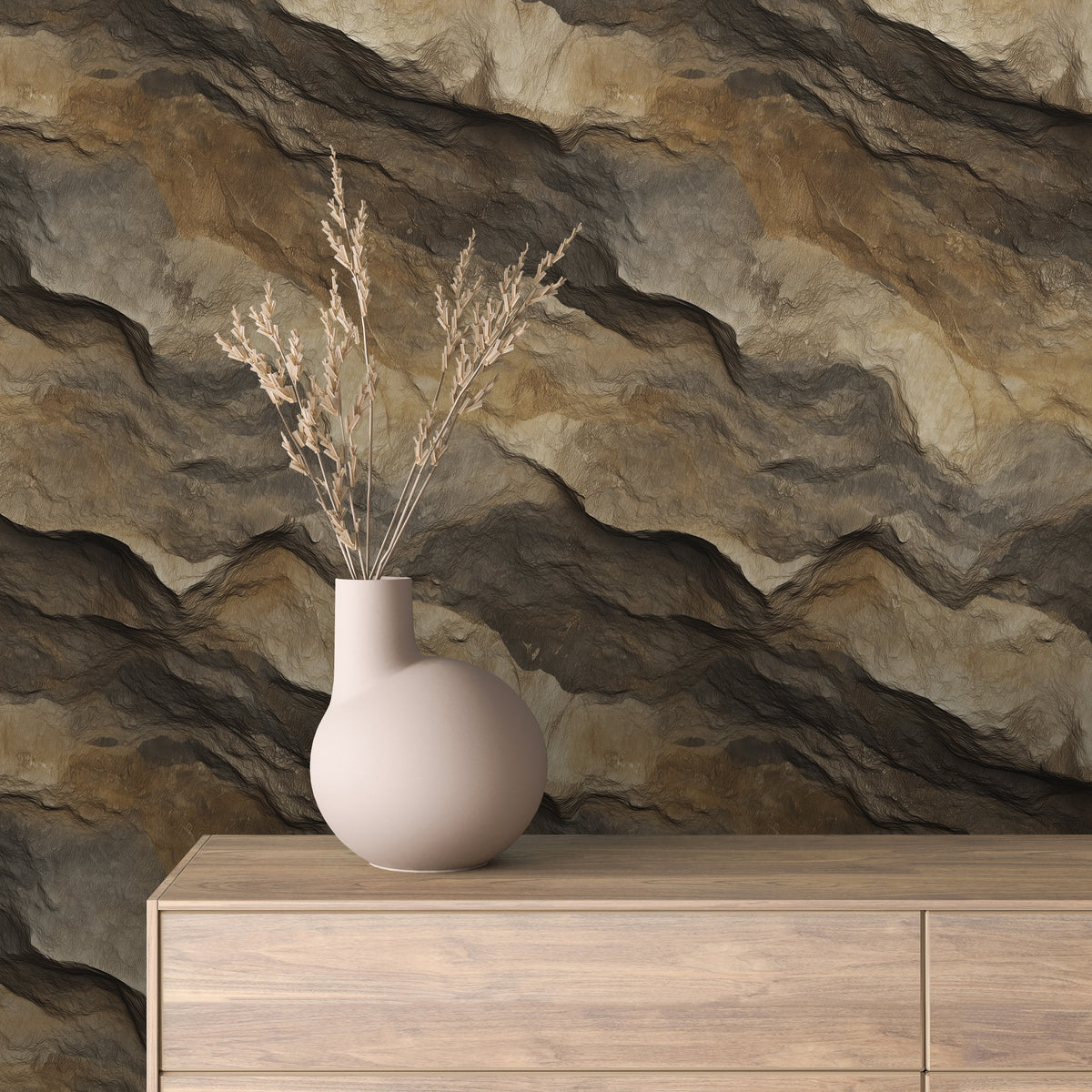 Warm Amber Flowing Rock Face Wallpaper Stone 0021