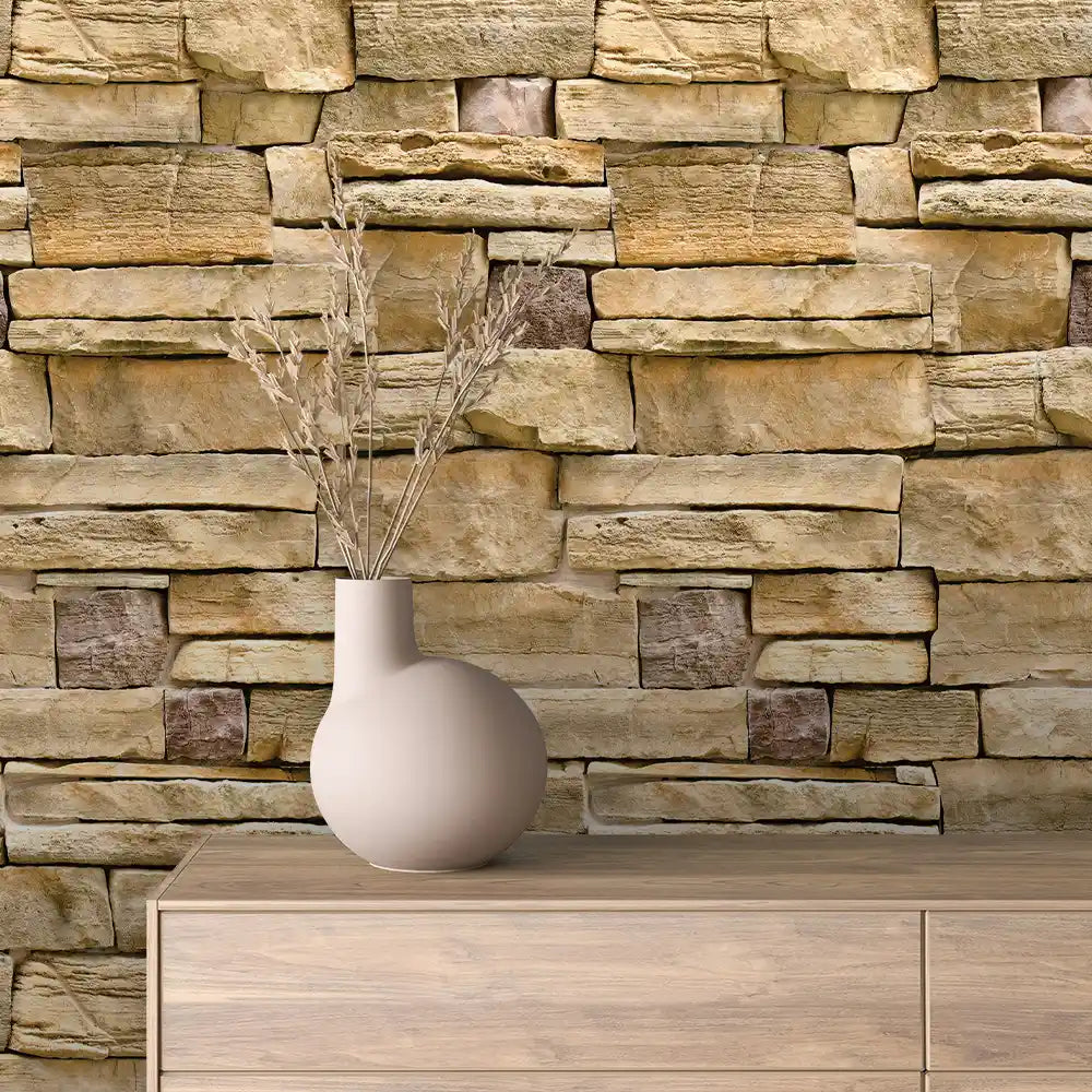 Amber Quarry Block Stone Peel & Stick Wallpaper – Stone 0023