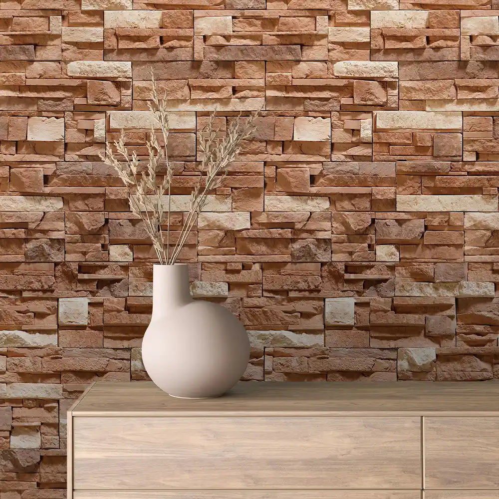 Terracotta Ledge Mix Stone Peel & Stick Wallpaper – Stone 0024
