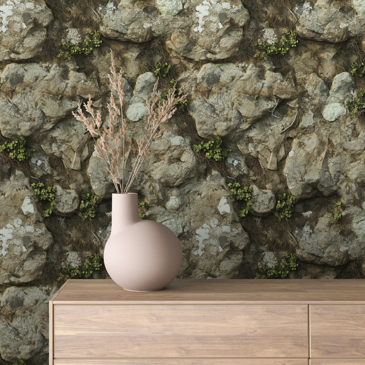 Mossy Lichen Rock Wall Wallpaper Stone 0025