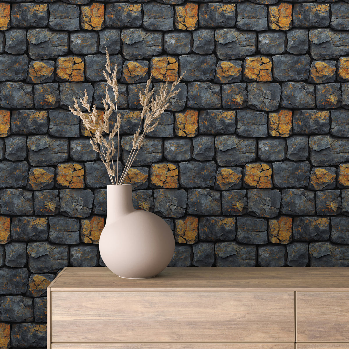 Charcoal Rust Cobblestone Wallpaper Stone 0026