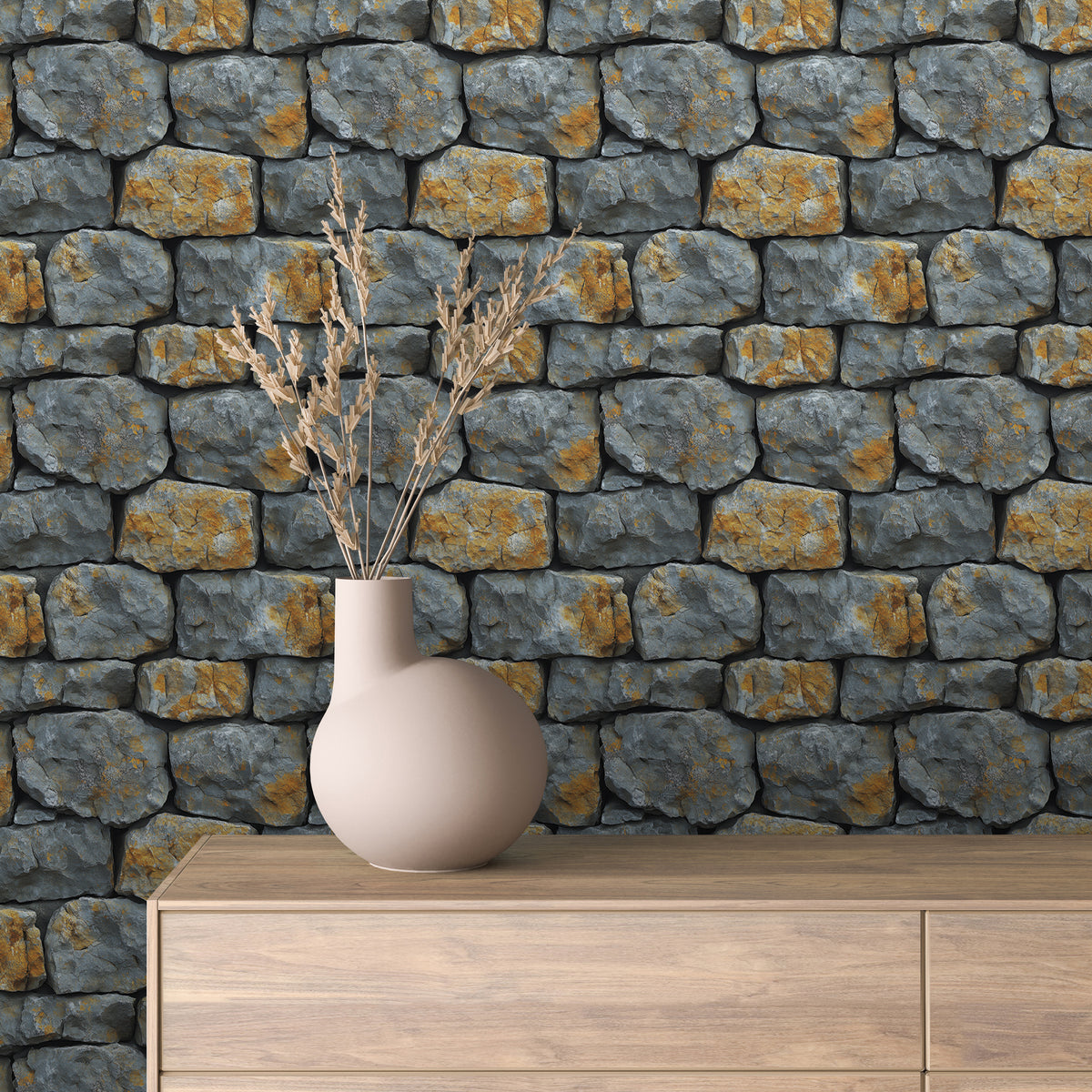 Gold Patina Cobblestone Wallpaper Stone 0028