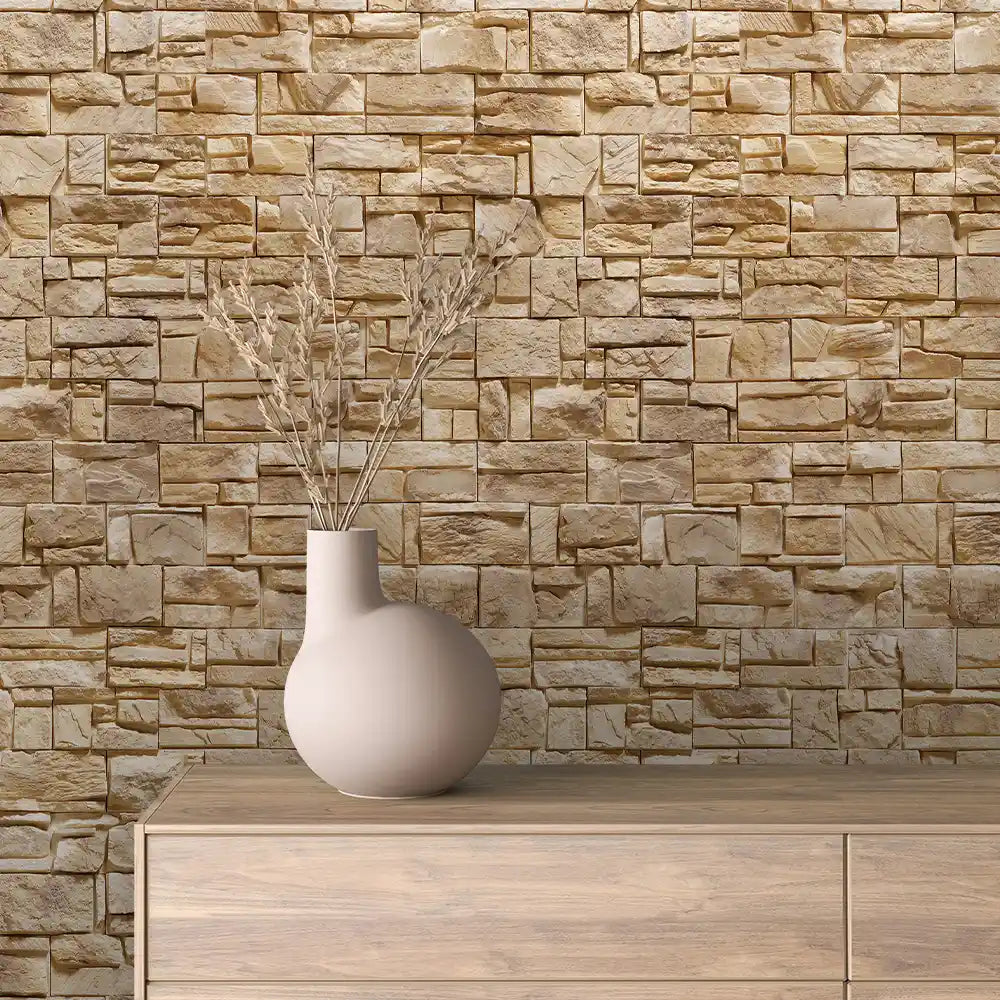 Honeyed Castle Block Stone Peel & Stick Wallpaper – Stone 0028
