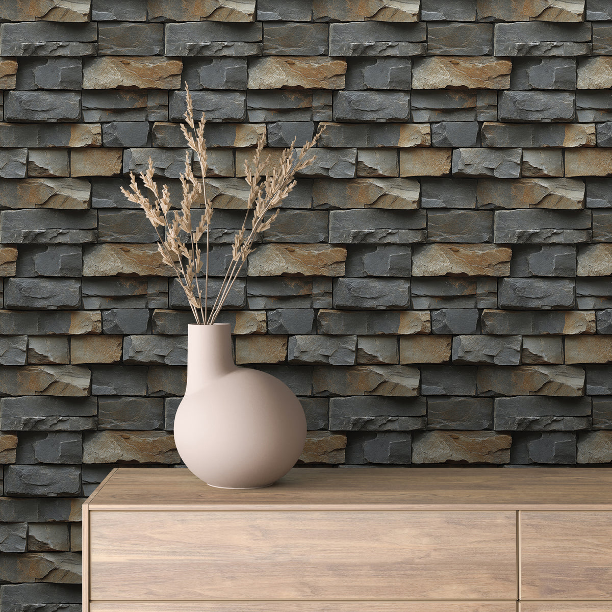 Gray Rust Stacked Ledgestone Wallpaper Stone 0029