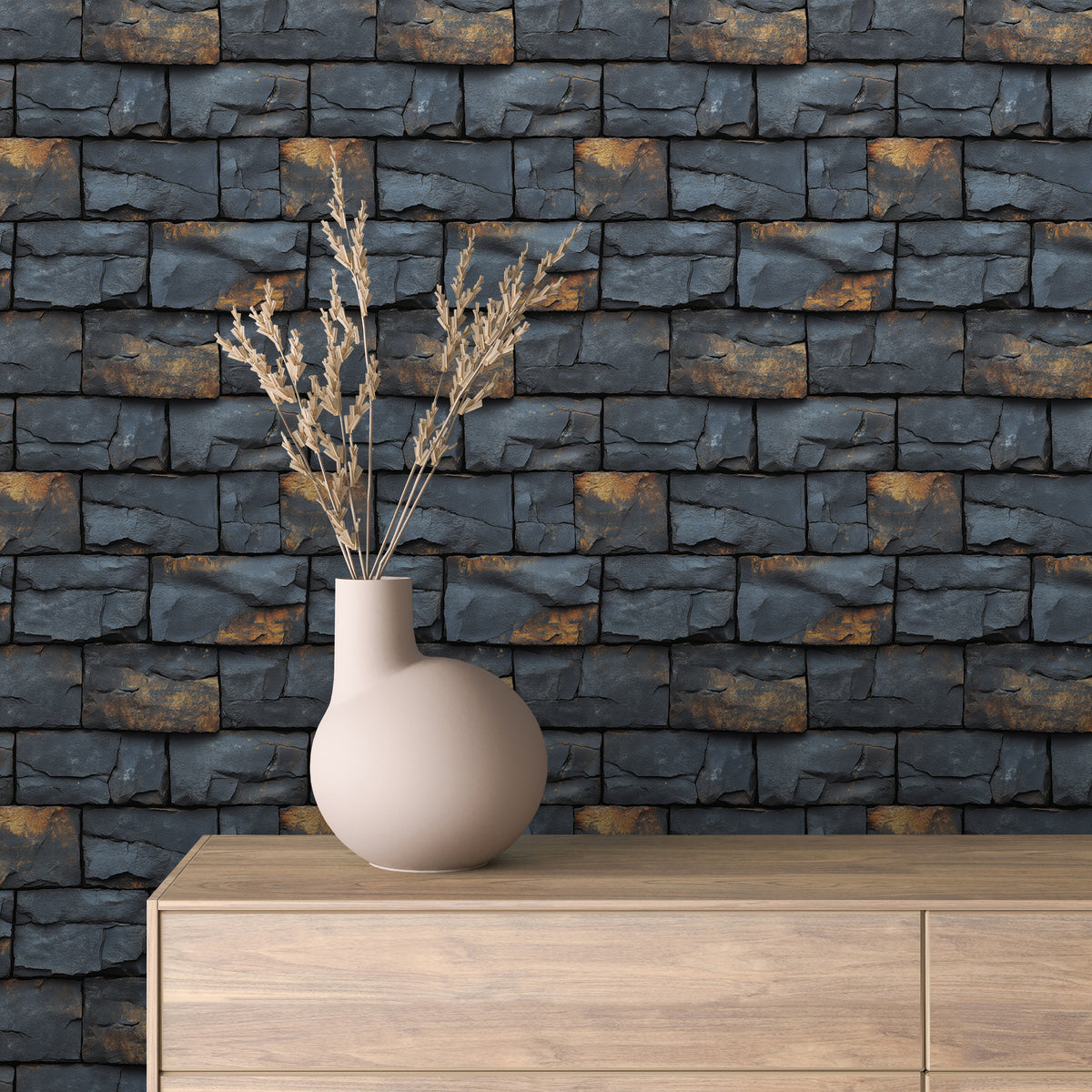 Deep Charcoal Rust Ledgestone Wallpaper Stone 0031