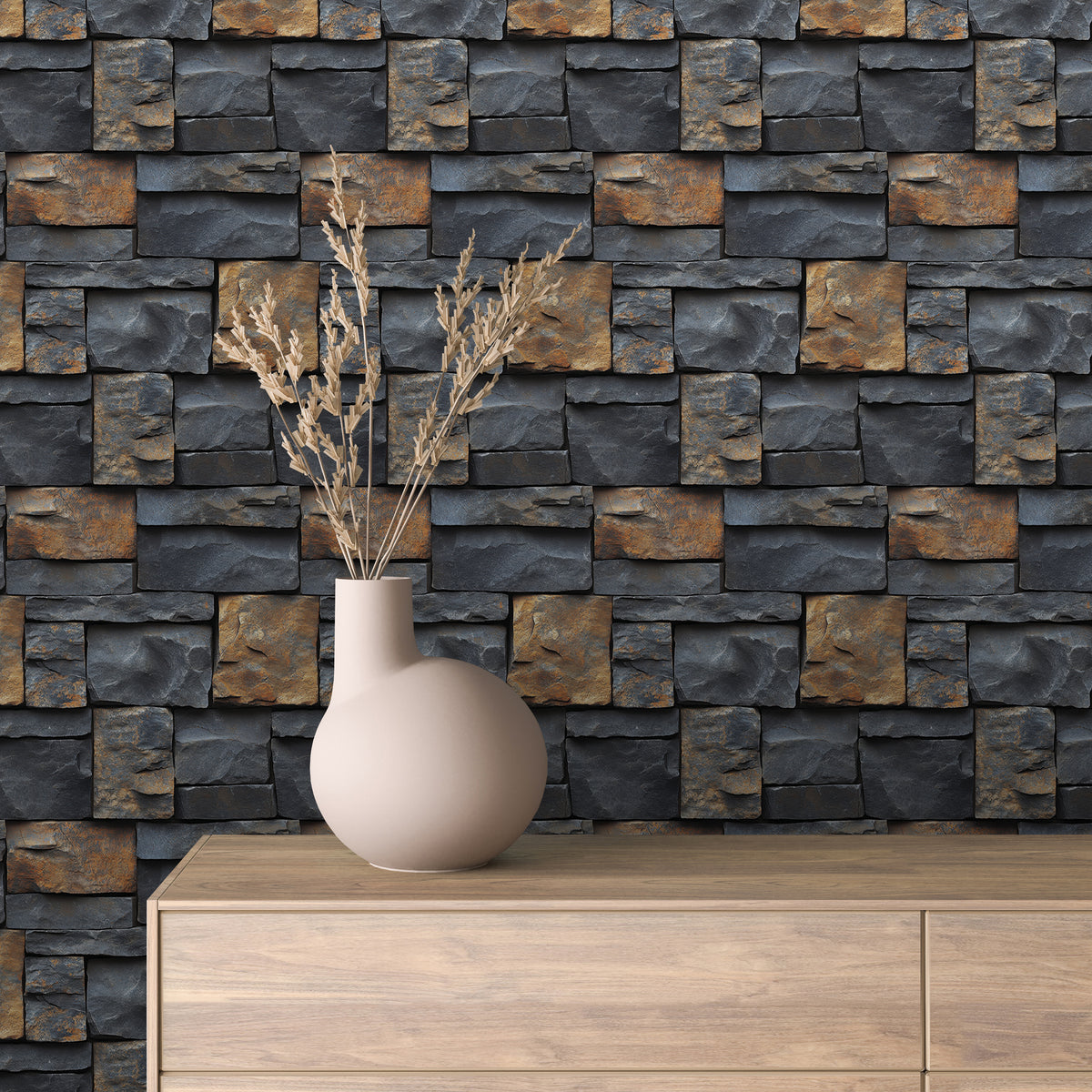 Square-Cut Charcoal Rust Stone Wallpaper Stone 0033