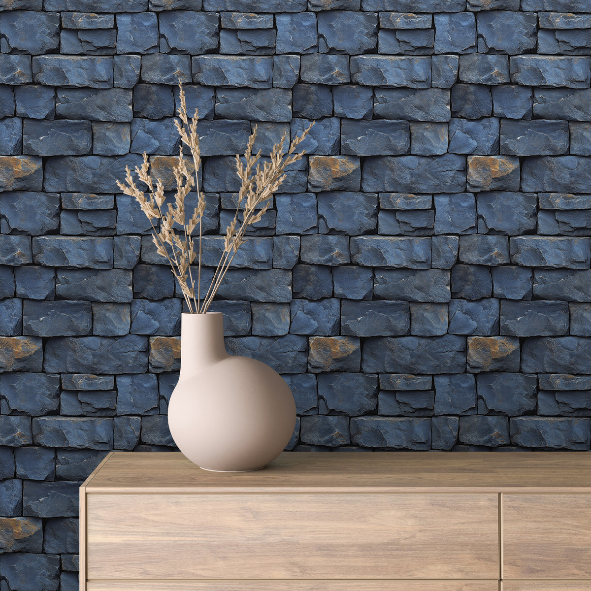 Denim Blue Stacked Stone Wallpaper Stone 0034
