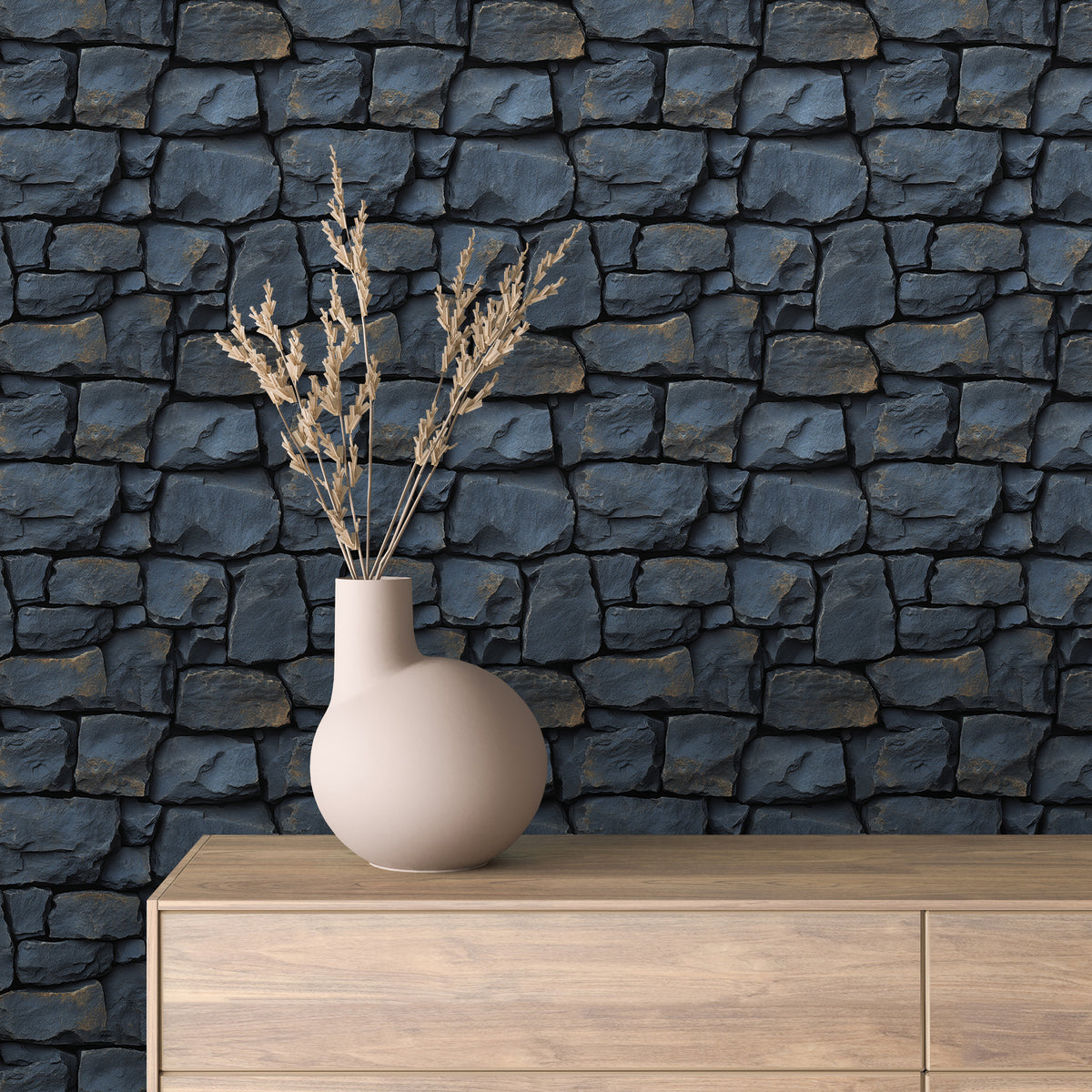 Slate Blue Rounded Stone Wallpaper Stone 0035