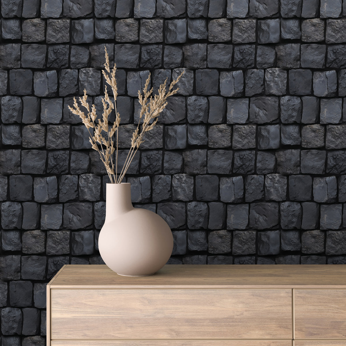 Black Cobblestone Wallpaper Stone 0038