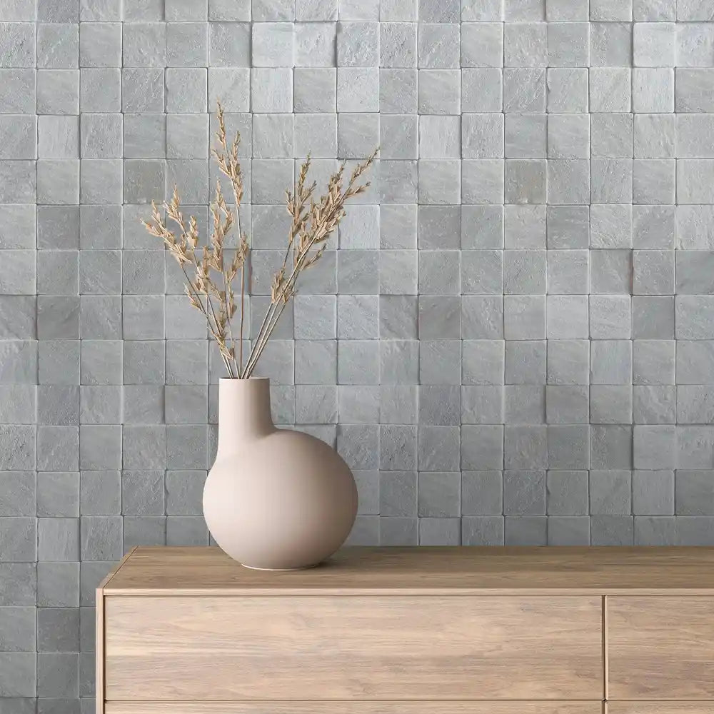 Grey Slate Mosaic Square Stone Peel & Stick Wallpaper – Stone 0039