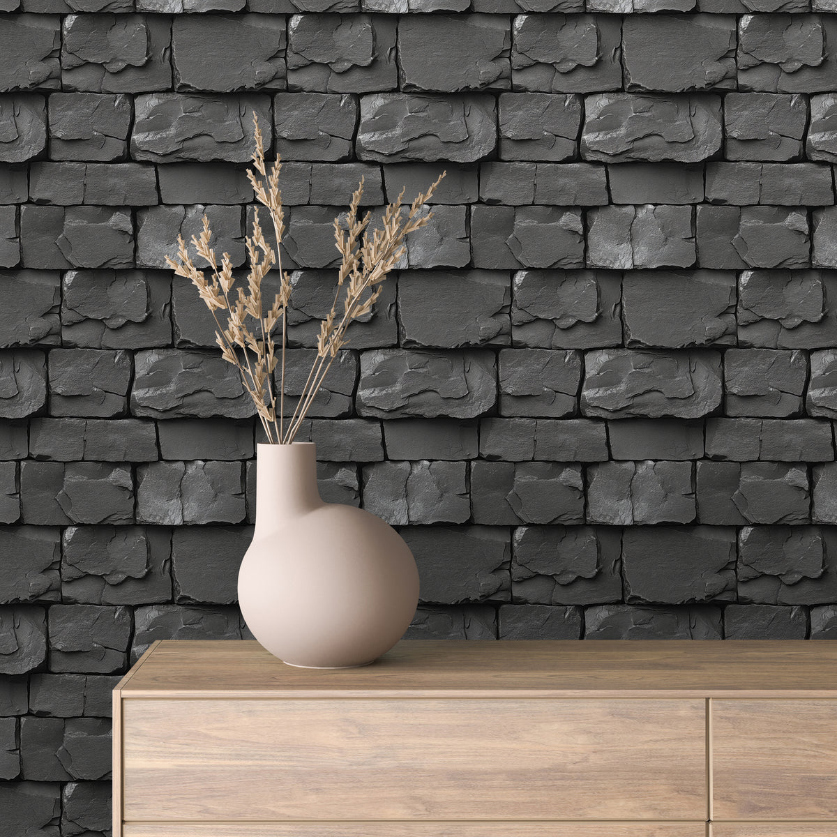 Matte Black Slate Stone Wallpaper Stone 0040