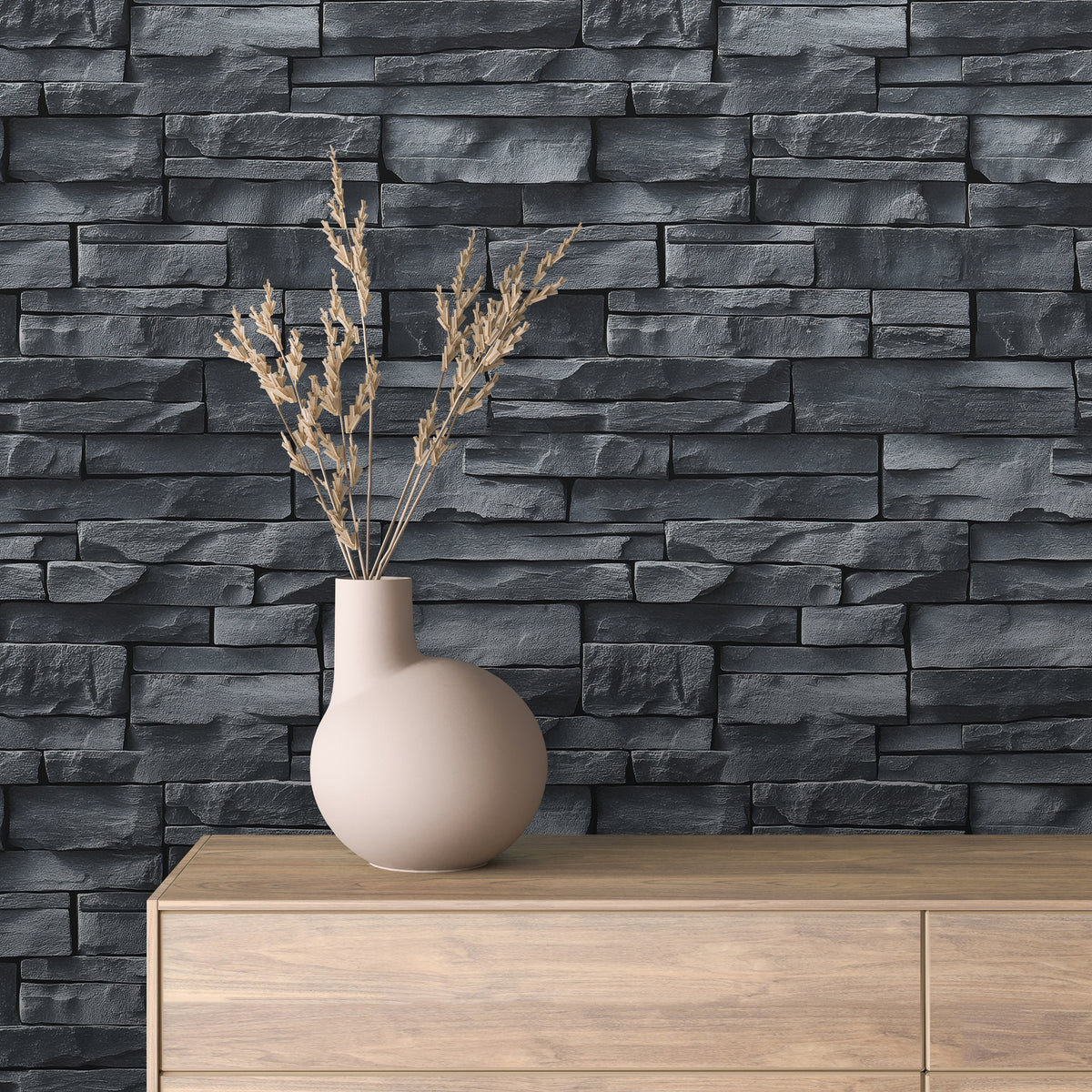 Charcoal Slate Ledgestone Wallpaper Stone 0041