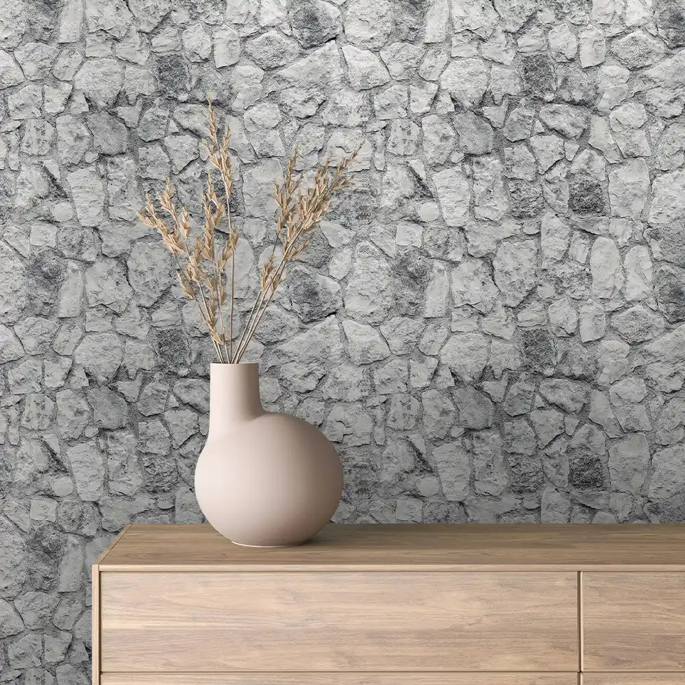 Pale Grey Rugged Fieldstone Peel & Stick Wallpaper – Stone 0041