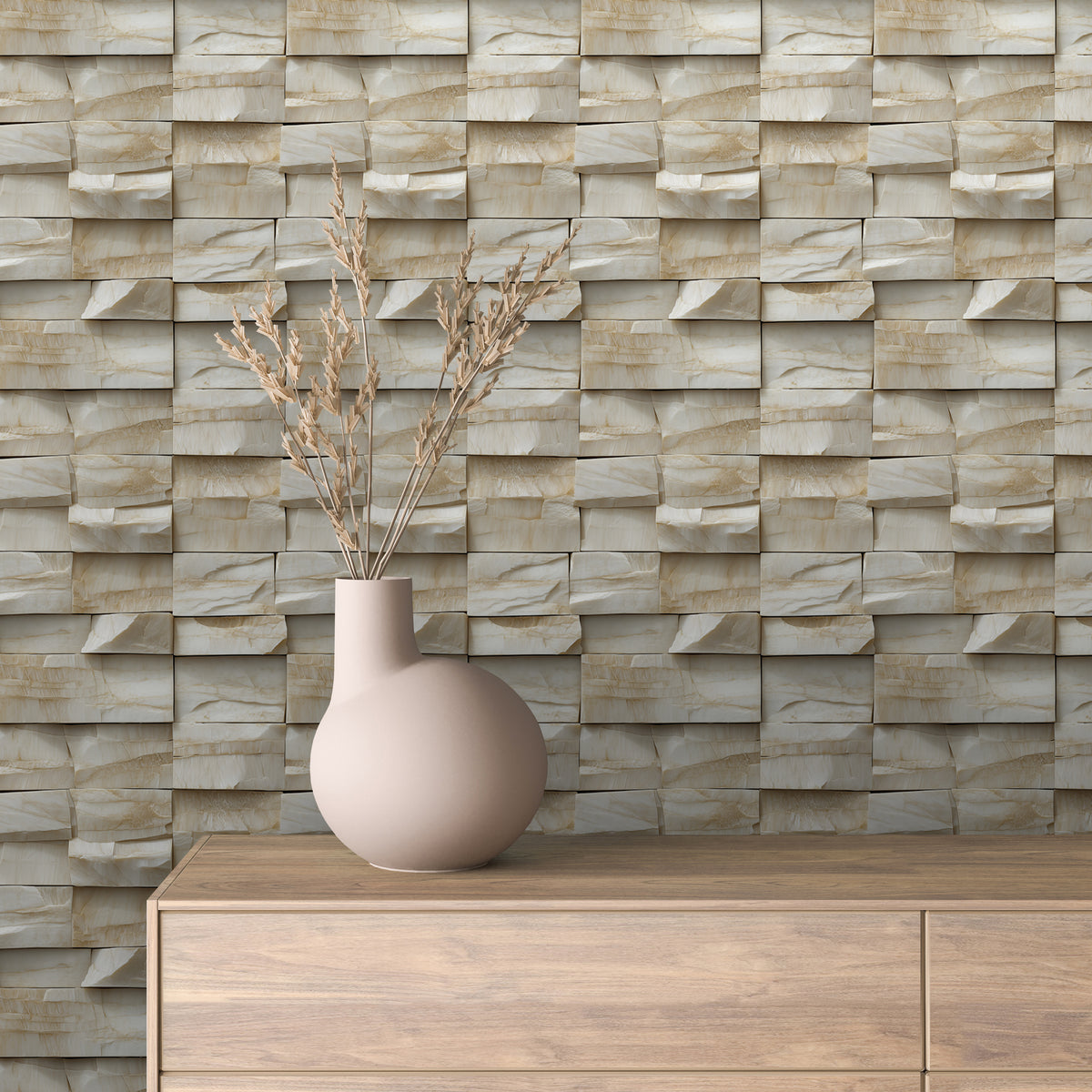 Cream Travertine Chiseled Stone Wallpaper Stone 0042