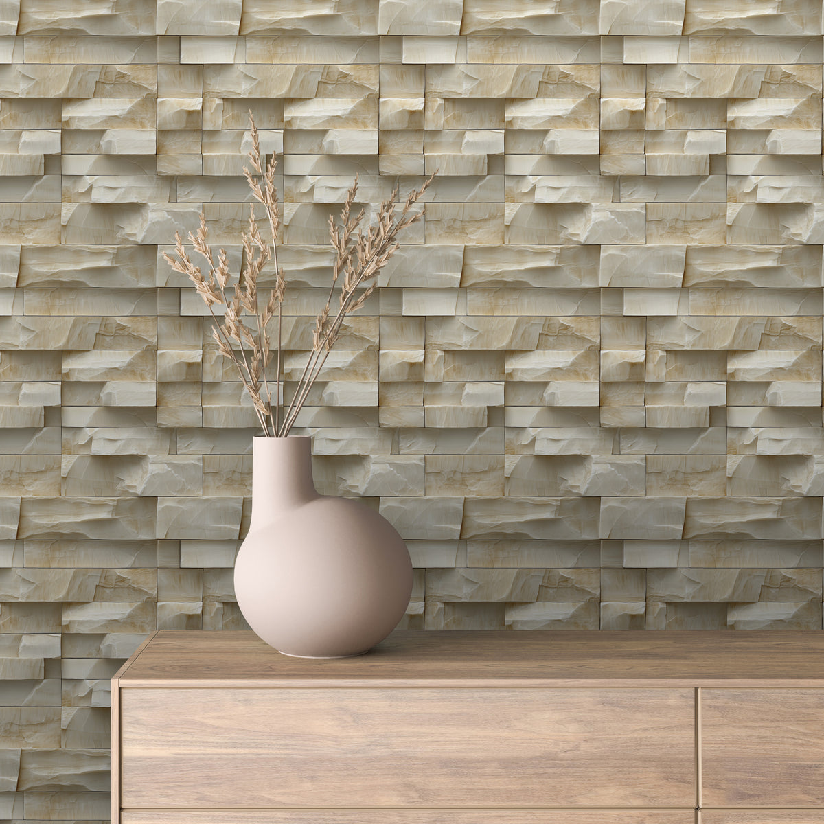 Sunlit Ivory Chiseled Stone Wallpaper Stone 0043