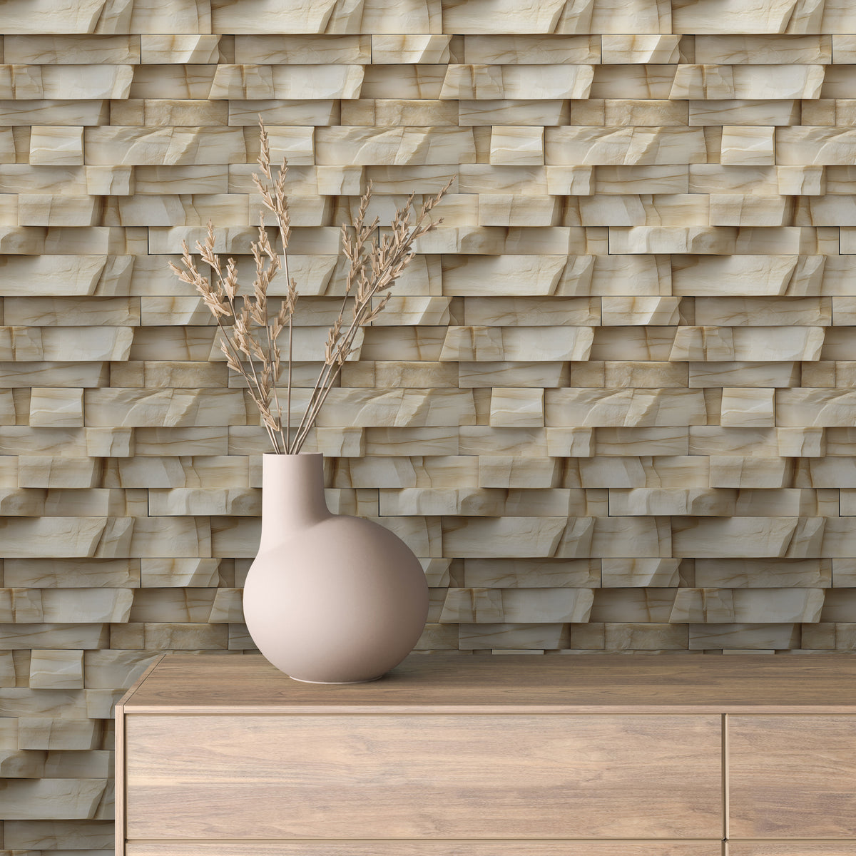 Sandy Beige Ledgestone Wallpaper Stone 0044