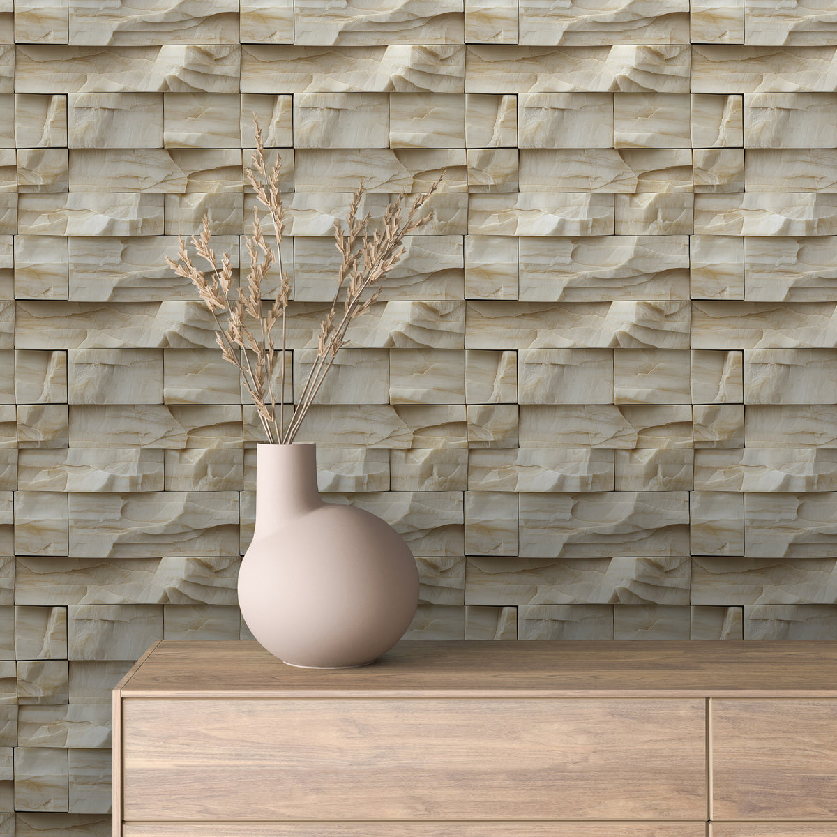 Golden Cream Stacked Stone Wallpaper Stone 0045