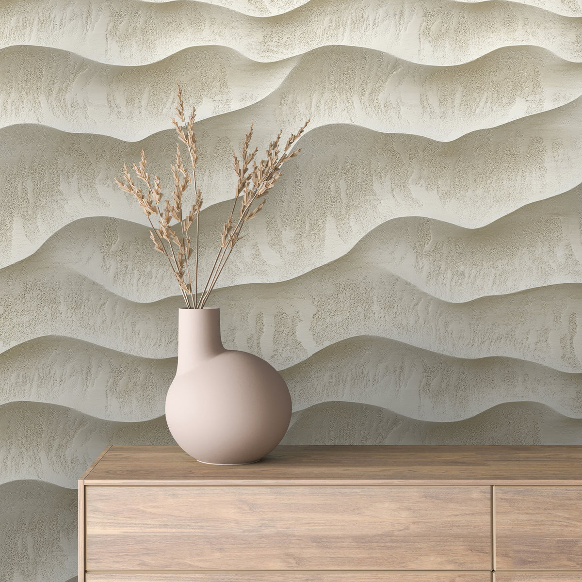 Sculpted Cream Wave Stone Wallpaper Stone 0046