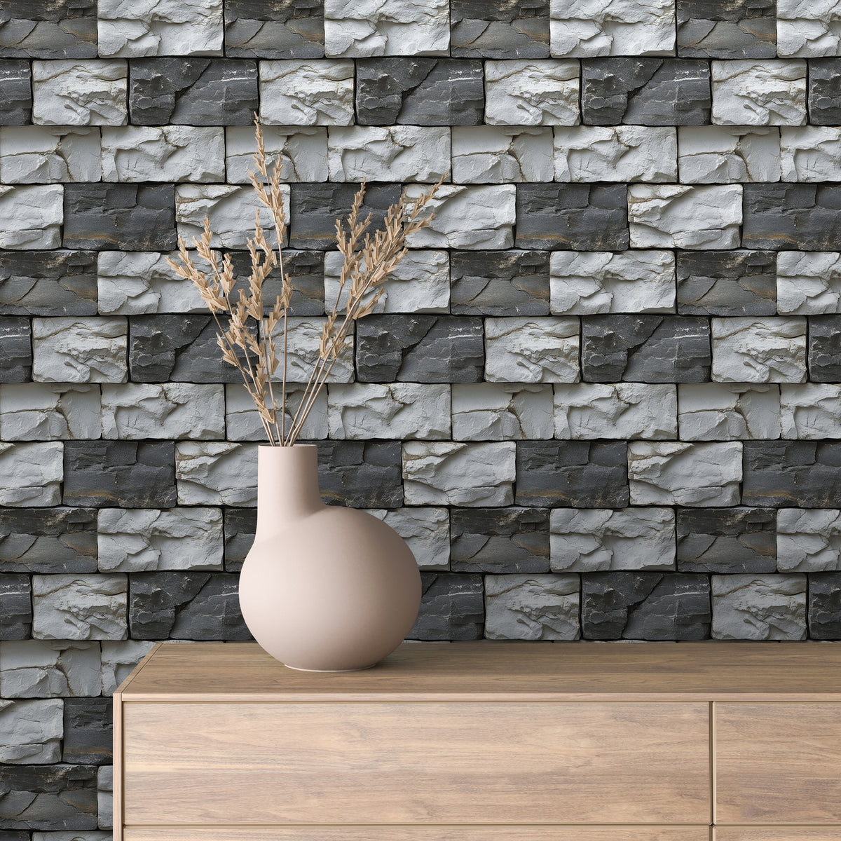 Storm Gray Fractured Stone Wallpaper Stone 0048