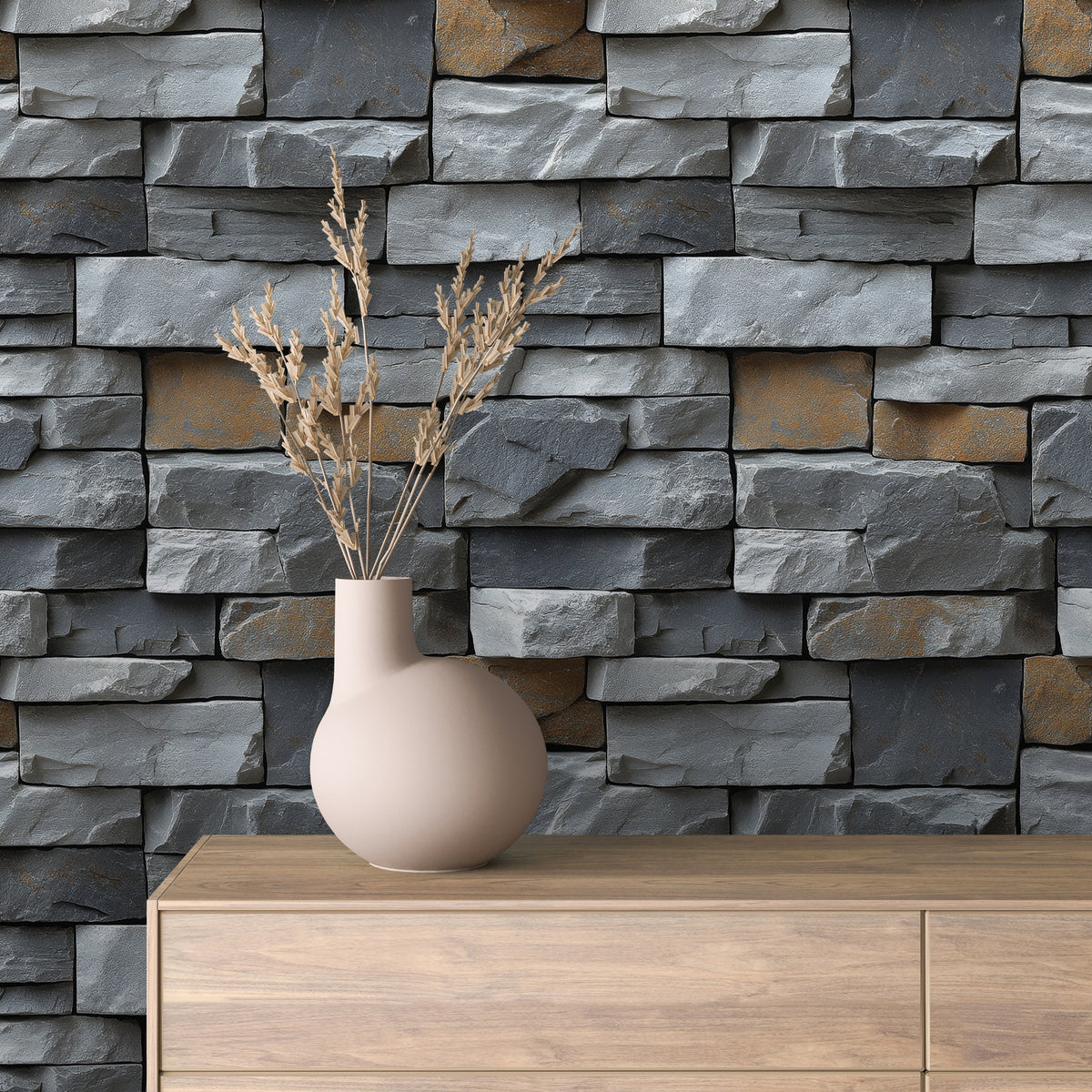 Charcoal Blue Copper Ledgestone Wallpaper Stone 0050