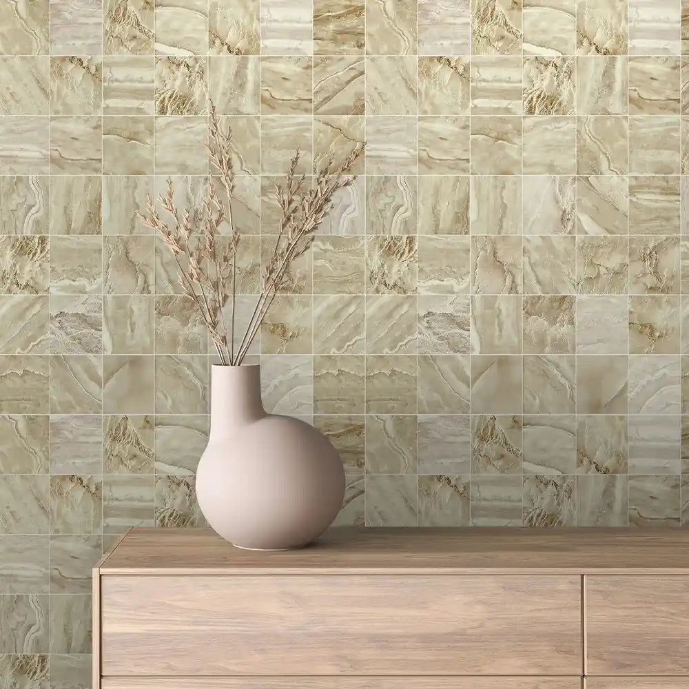 Golden Onyx Square Tile Stone Peel & Stick Wallpaper – Stone 0050