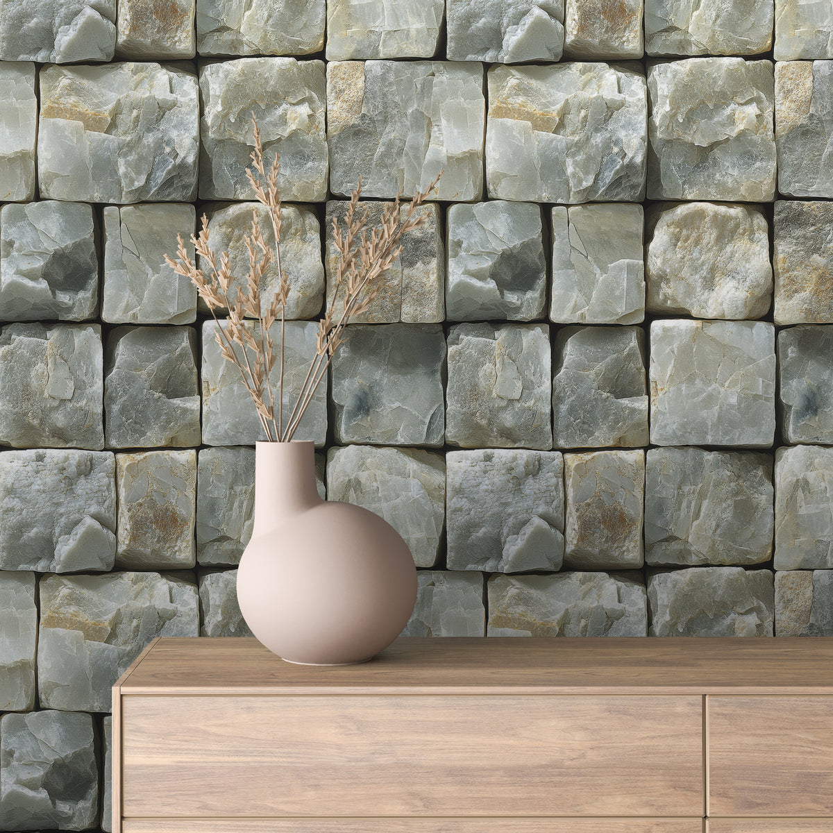 Sage Green Gold-Flecked Stone Wallpaper Stone 0052