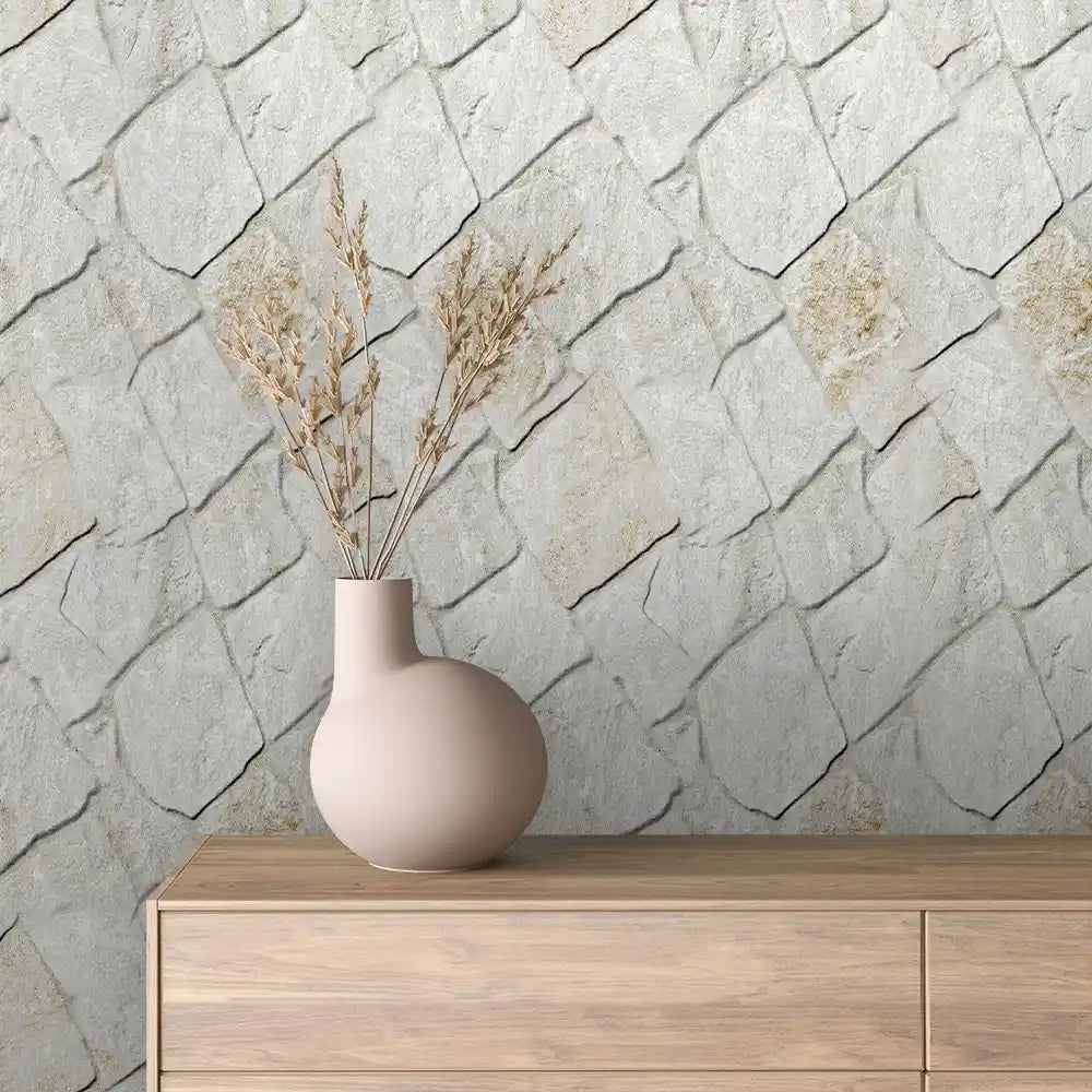White Diamond Cut Stone Peel & Stick Wallpaper – Stone 0052