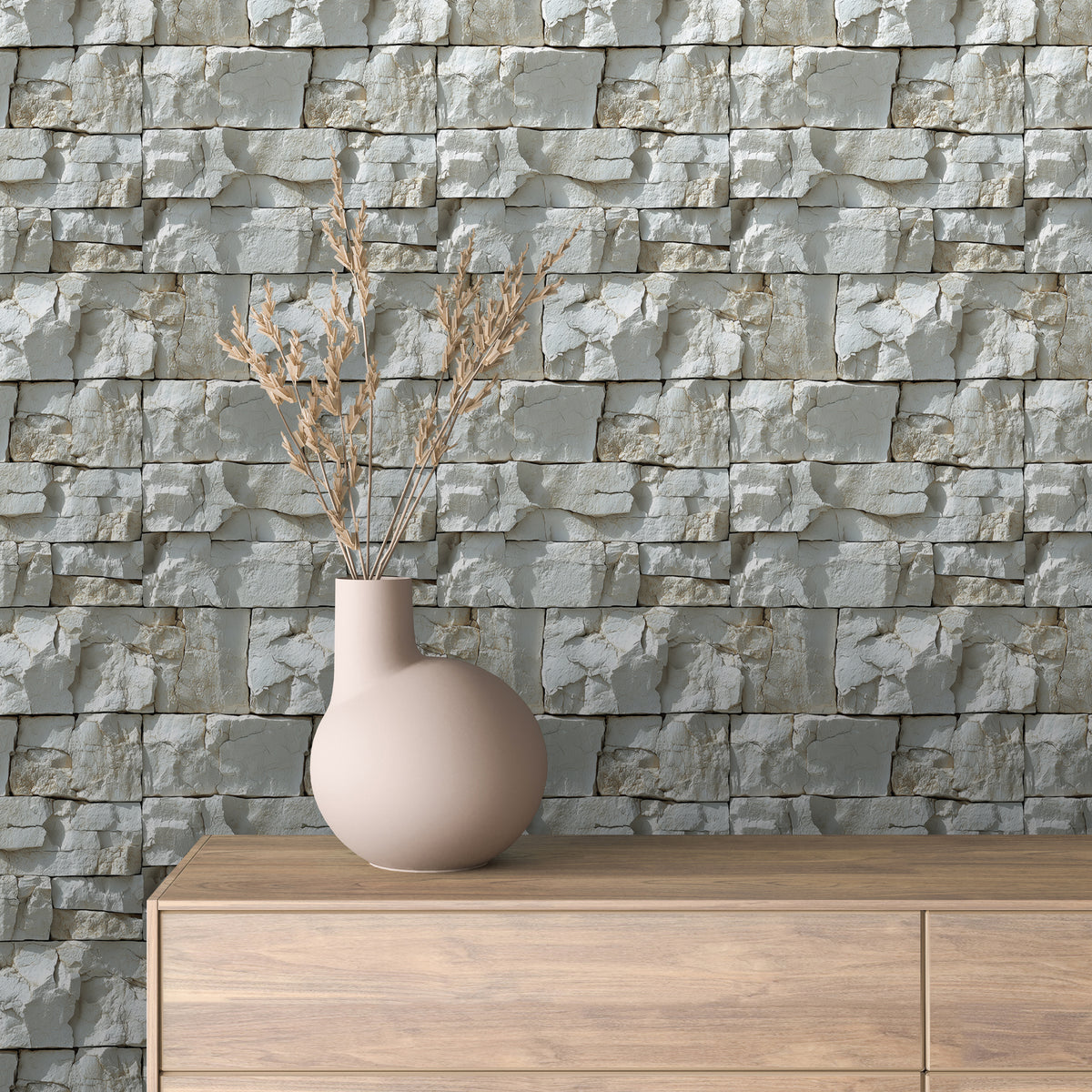 Bright White Rugged Stone Wallpaper Stone 0053