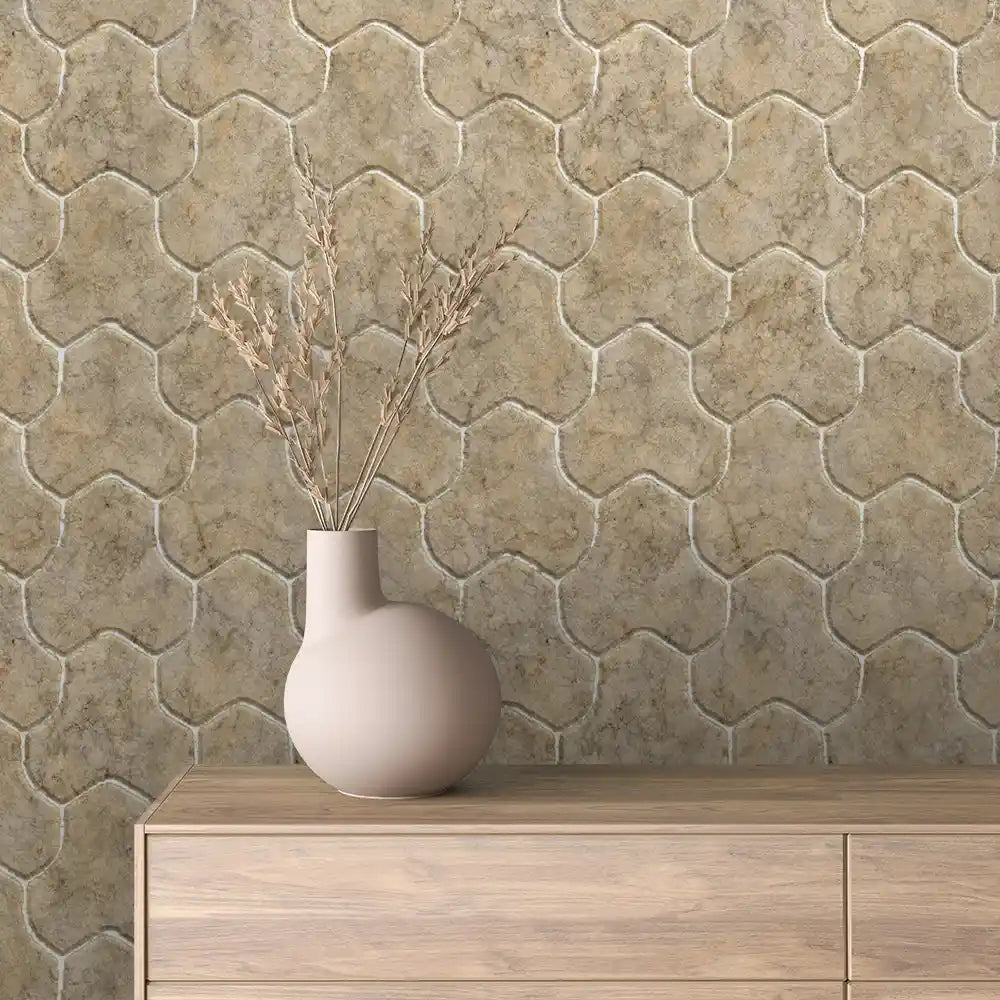 Beige Lantern Arabesque Stone Peel & Stick Wallpaper – Stone 0053