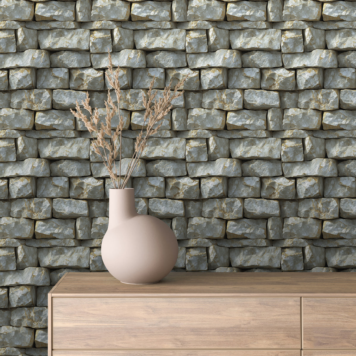 Shimmering Gold Stacked Stone Wallpaper Stone 0054