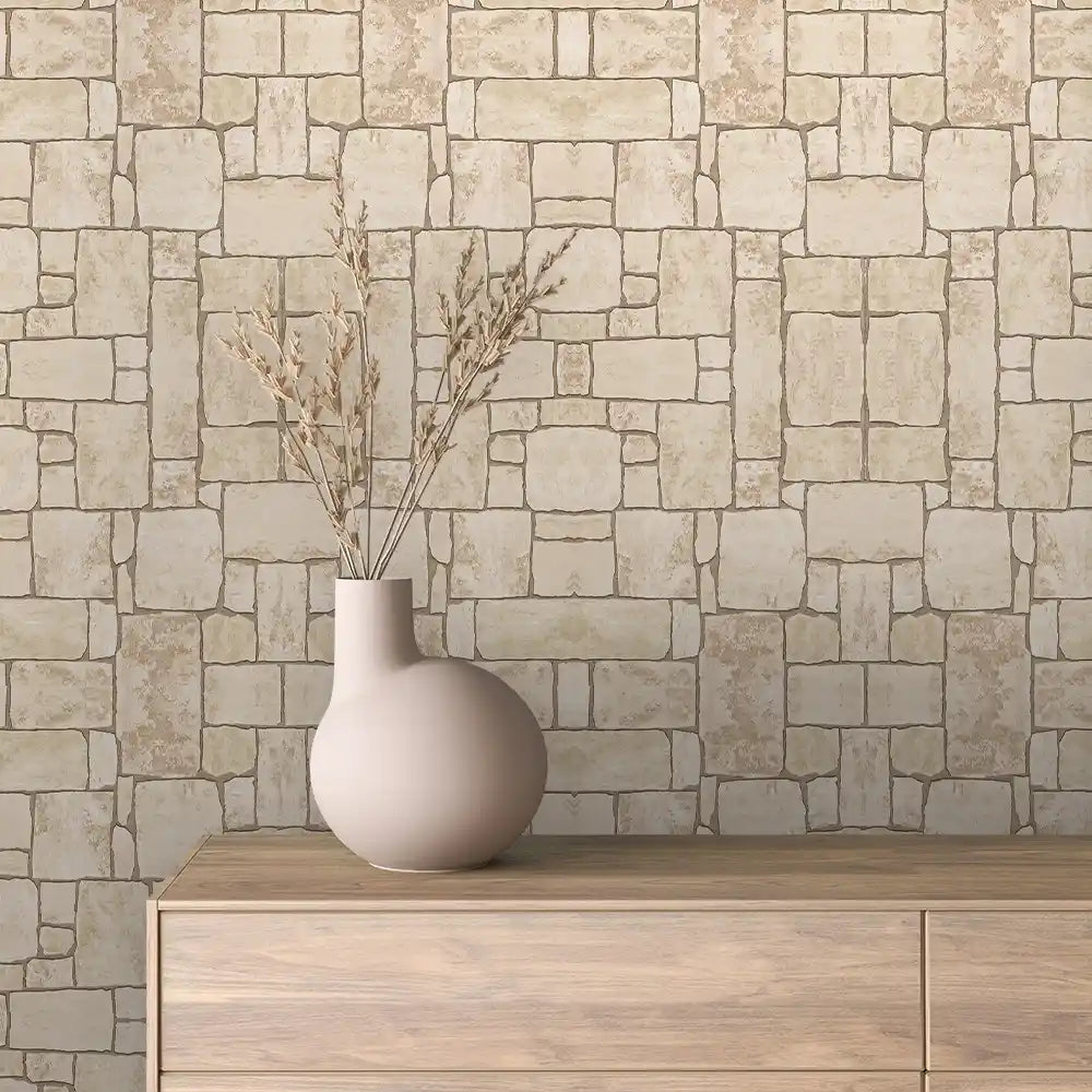 Ivory Castle Block Stone Peel & Stick Wallpaper – Stone 0054
