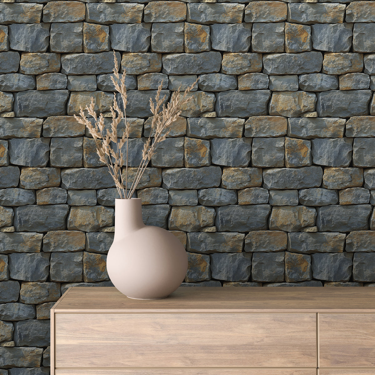 Slate Blue Gold-Streak Stone Wallpaper Stone 0055