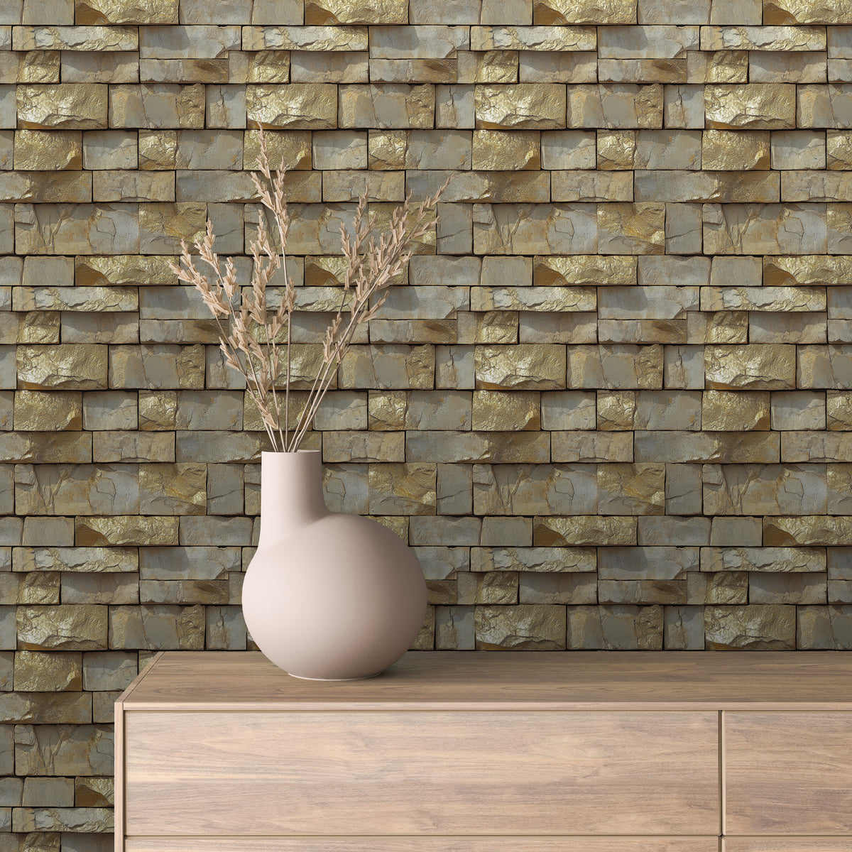 Bronzed Gold Stacked Stone Wallpaper Stone 0056